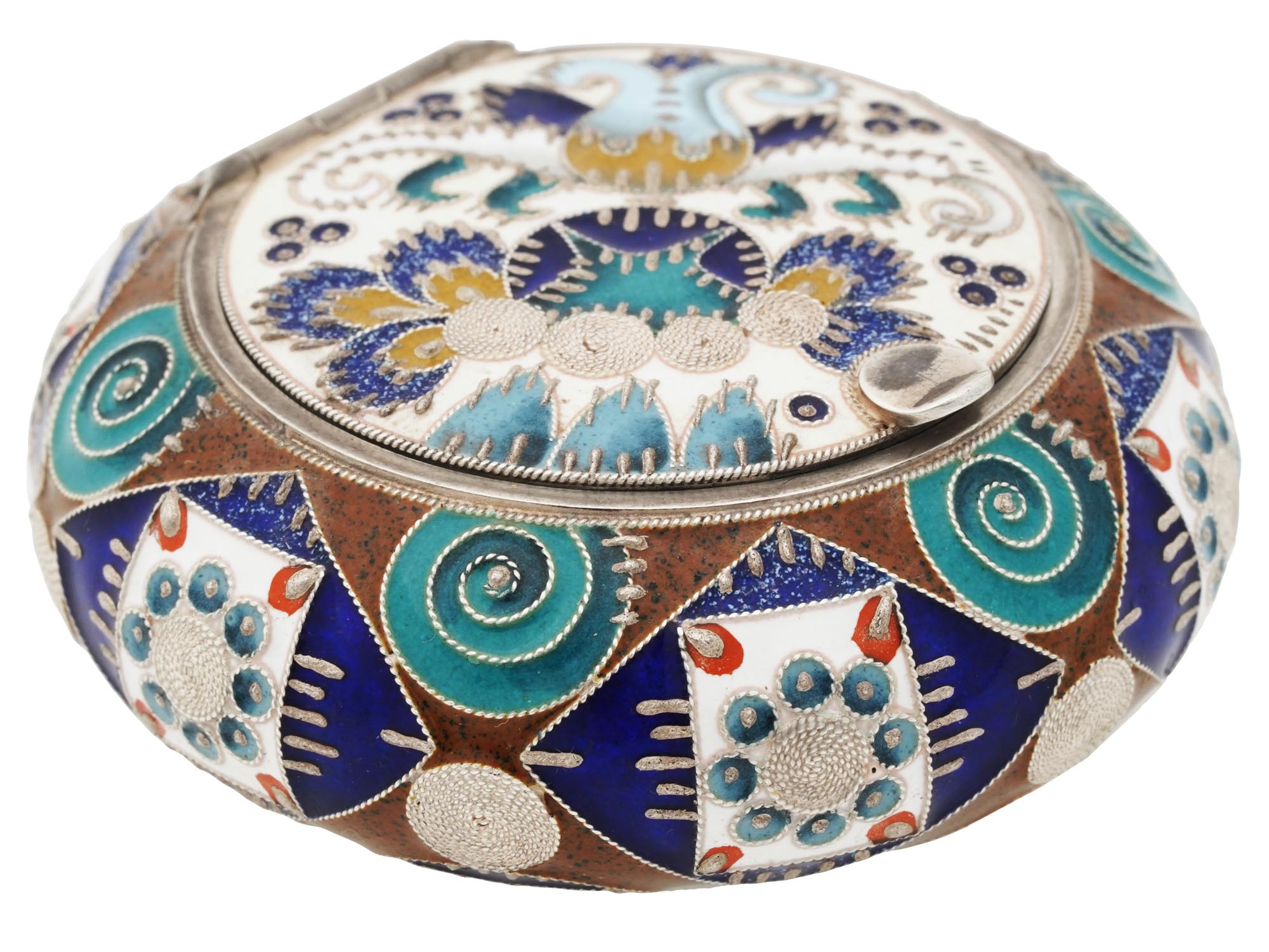 RUSSIAN 88 SILVER AND CLOISONNE ENAMEL PILL BOX PIC-0